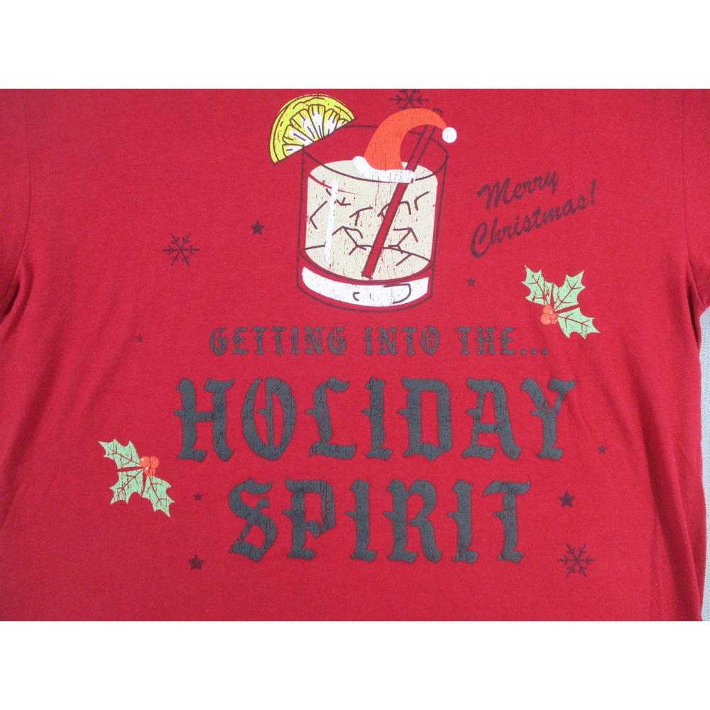 Cuddl Duds Mens Getting Into The Holiday Spirit‎ Red Graphic T-Shirt Christmas L